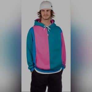 Teddy Fresh Color Block Pink Teal Hoodie Size M